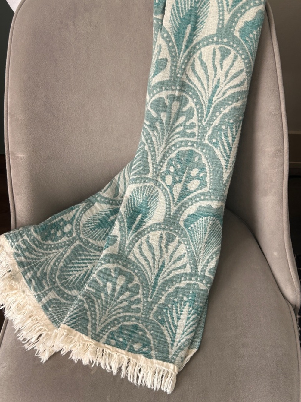 Succulent Swim Sarong Coverup Skirt Teal Green Ecru White Modern Woven 38 “ - Picture 2 of 16